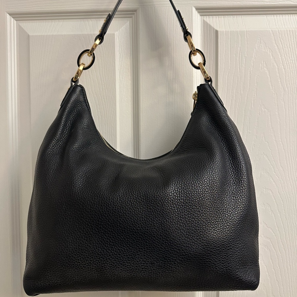 Michael Kors Black Leather Hobo Bag with Gold Accents - Picture 2 of 8